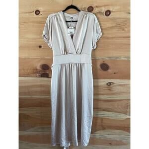 NWT! Anne Klein Satin Vneck Midi Wrap Dress. Women's Size 12. Goldish. Wedding